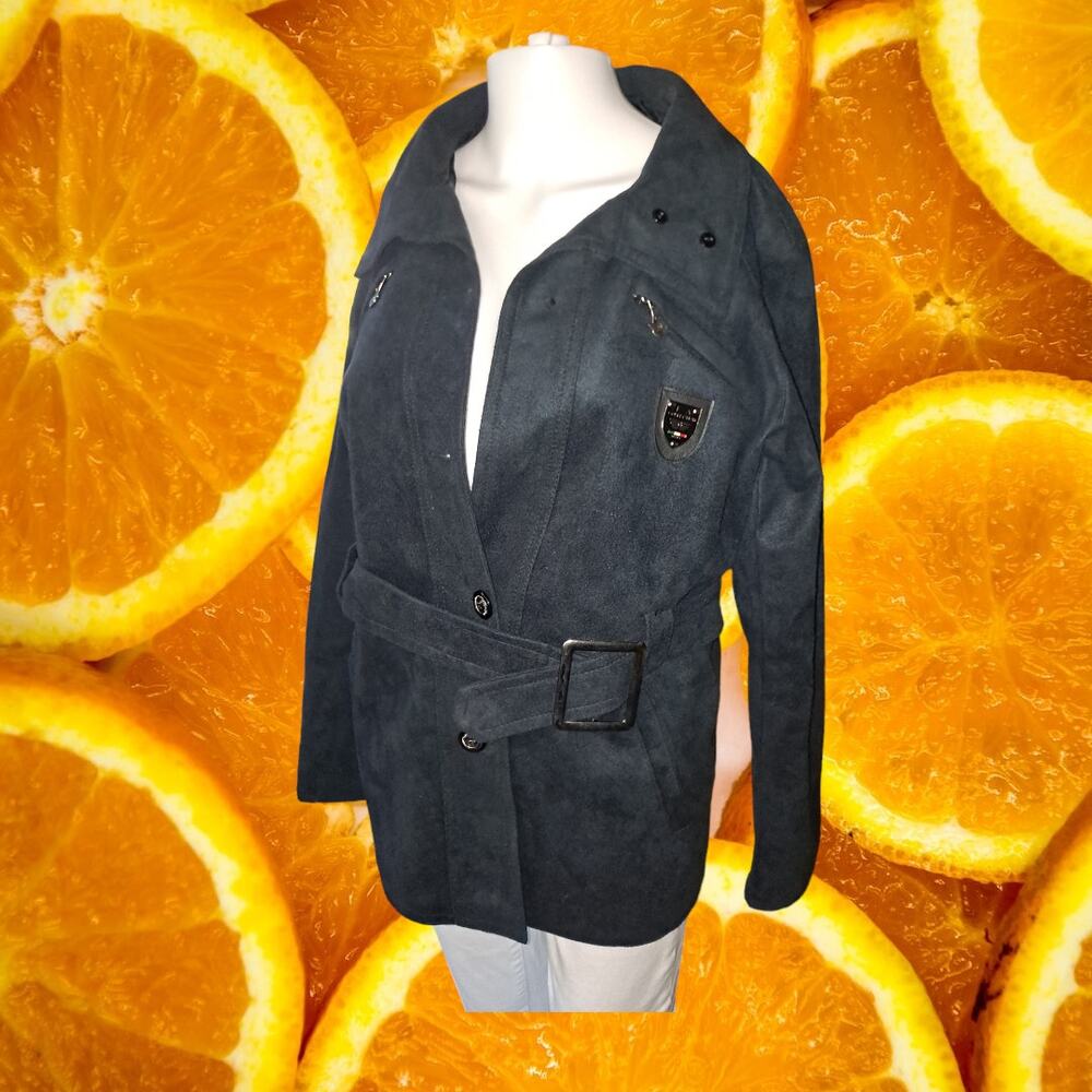 EA Collection Italy Style Blue‎ Button Up Belted Jacket Size Large